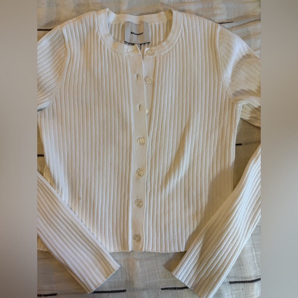 Reformation Cream Ribbed Button-Front Cardigan - Picture 15 of 16